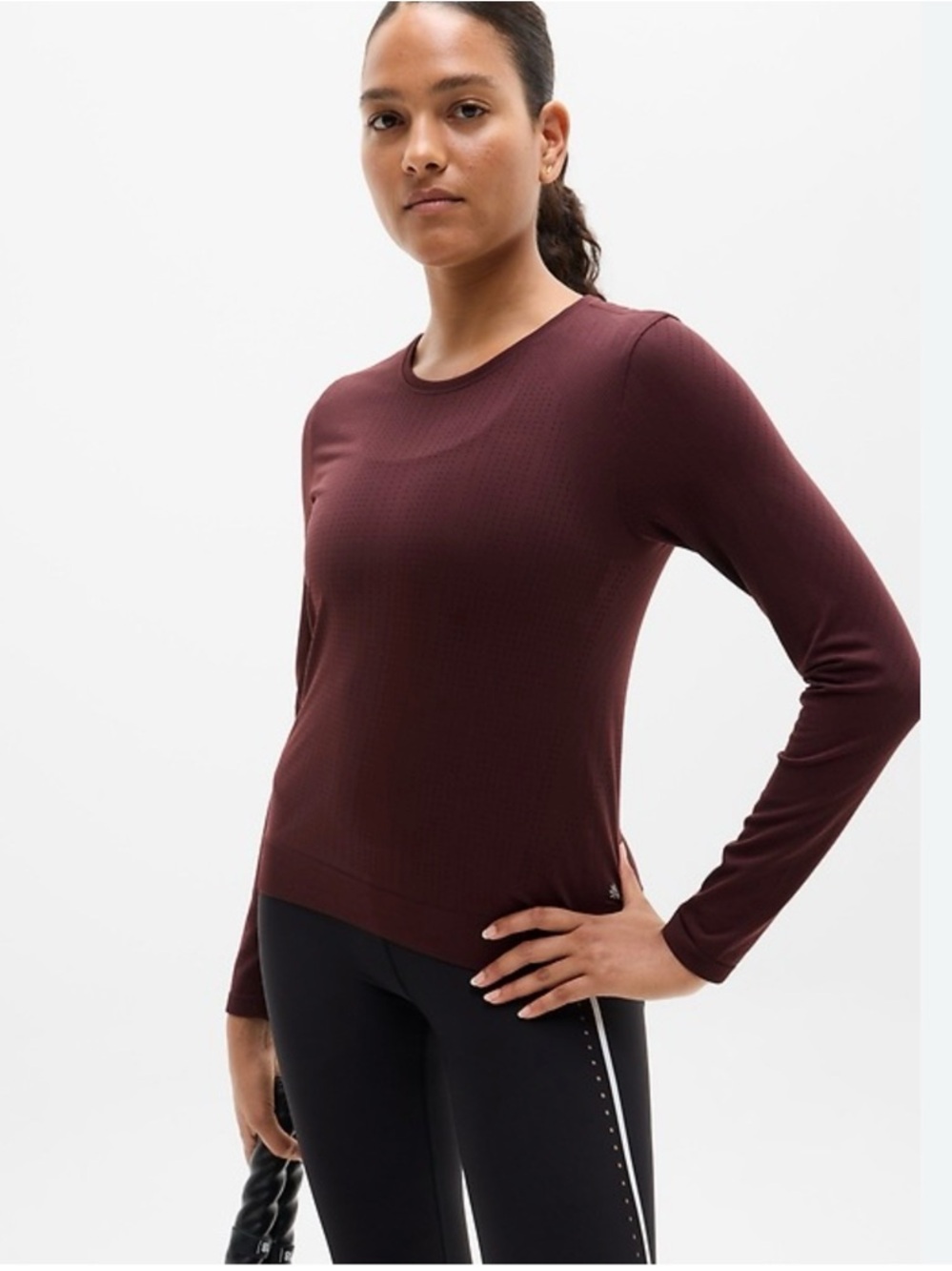 Athleta Long-Sleeve Crew Neck Top in Burgundy
